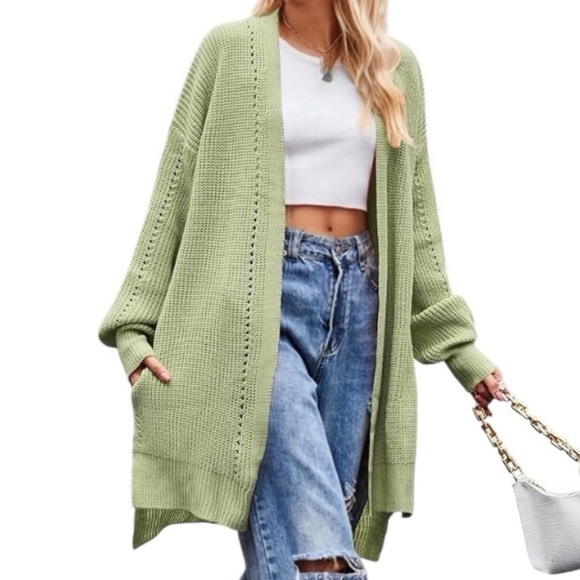 Free People Sweaters - Free People Nightingale Cardi Open Knit Oversized Cardigan Size Small mint Jade